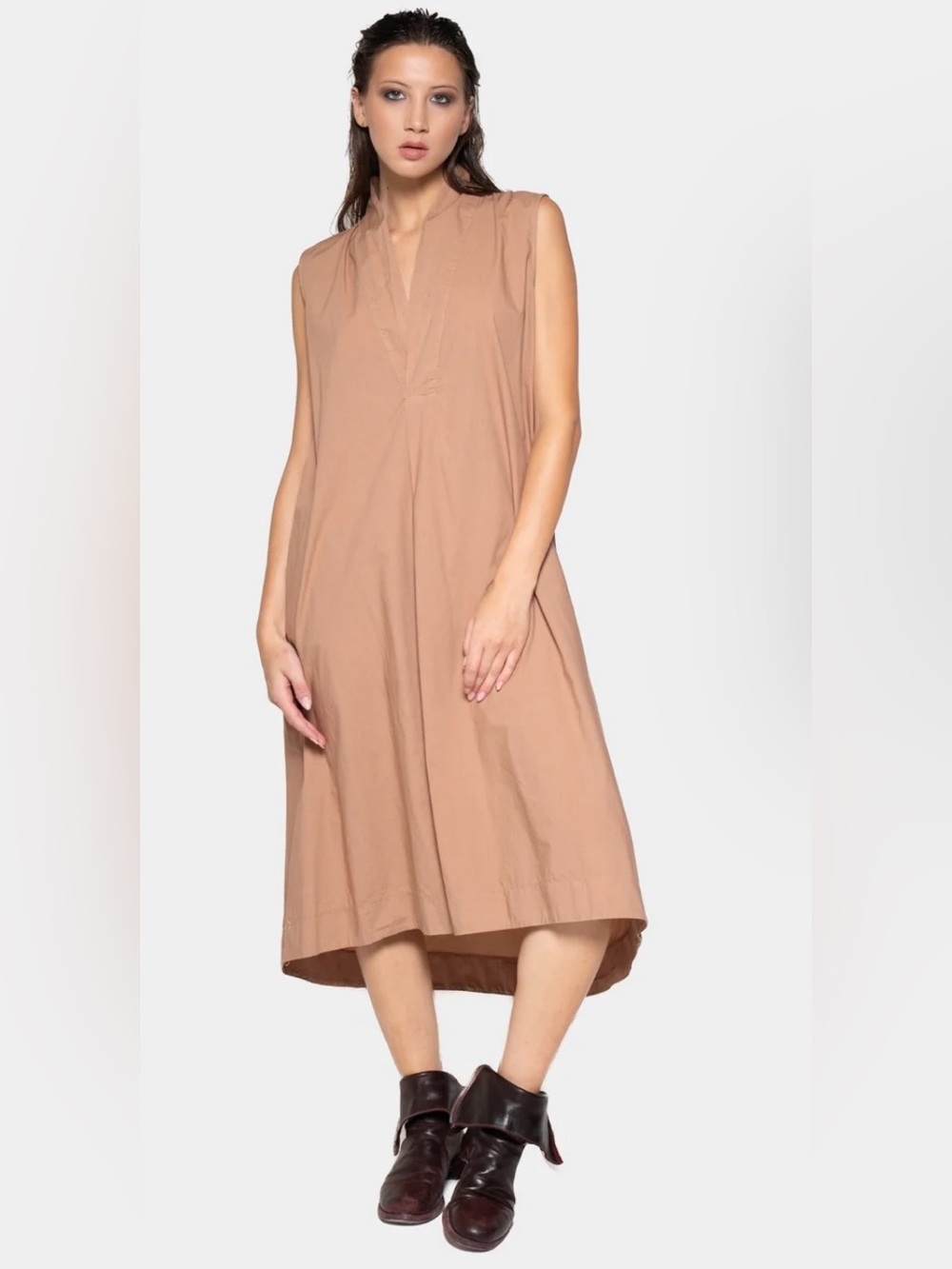 Amici Baci Italy 🇮🇹 Organic Cotton Sleeveless V-Neck Midi Dress in Mustard M